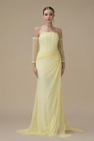 فستان دانتيل اصفر طويل درابيه