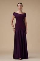 فستان برغندي طويل أوف شولدر