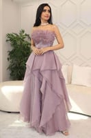 فستان سهرة بطبقات بليسيه لون موف