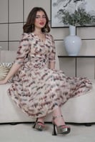 فستان ميدي مزموم الخصر