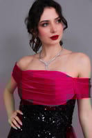 فستان سهره ترتر مكشوف الاكتاف لون فوشي