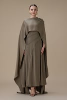 فستان ميدي من قطعتين زيتي بتصميم كاب