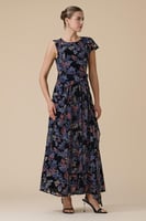 فستان ازرق ماكسي بنقشة زهرية