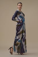 فستان بنفسجي طويل بقصة لف