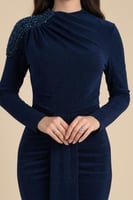 فستان ازرق سهرة طويل بأكمام طويلة