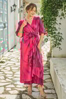 فستان ميدي باكمام بف مموج اللون