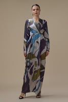 فستان بنفسجي طويل بقصة لف