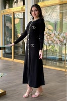 فستان ميدي بحياكة مضلعة مزين بأزرار لون موف