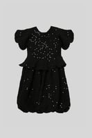 فستان بقصة البالون وأكمام منتفخة من الترتر