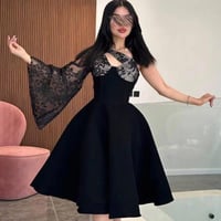 فستان قصير اسود كم واحد كلوش