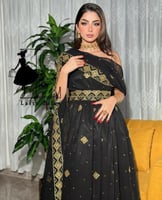 فستان هندي بخامه شيفون دبل كلوش تطريز فاخر 090