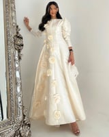 فستان سهره راقي بخامه ميكادو تطريز ورد خياطه يدوي...