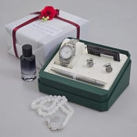 طقم ساعة هدية رجالية مميزة مع قلم وكبكات وعطر وملح...