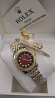 طقم نسائي رولكس ساعة مع اسوارة مع خاتم نسائي
