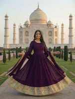 فستان هندي طويل مطرز فاخر