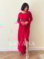 فستان كم طويل احمر