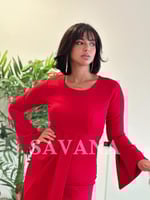 فستان كم طويل احمر