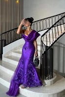 فستان موف ورد مع ذيل