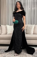 فستان سهرة تطريز شال مخمل