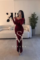 فستان مخمل كم طويل