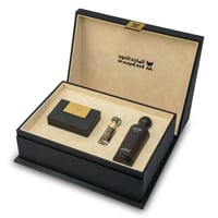 صندوق هدية جلد أسود وسط (نوار - دهن عود5 - عود 45...