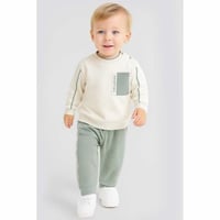 طقم أولاد قطني مريح – أبيض وأخضر