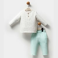 طقم أولاد قطني خفيف – أبيض وأزرق تركواز