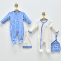 طقم أوفارول للأولاد مكون من 4 قطع بلون أزرق وأبيض