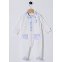 اوفراول للأولاد بلون أبيض وسماوي بخامة قطن 100%