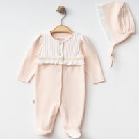 طقم قطعتين اوفراول للبنات بلون سلمون فاتح خامة قطن...