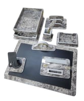 طقم مكتبي رمادي فاتح 9 قطع خشبي على شكل رخام بدون...