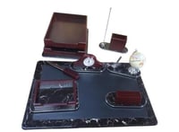 طقم مكتبي خشب عودي واسود 8 قطع بدون لوحة اسم