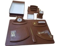 طقم مكتبي 10 قطع جلد بني غامق بدون لوحة اسم