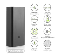 شاومي - شاحن متنقل بمنفذين USB ومنفذ USB-C بسعة 30...