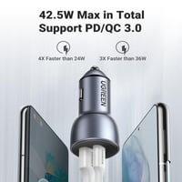 شاحن سيارة يوجرين بمنفذ PD ومنفذ USB وبمجموع القوة...