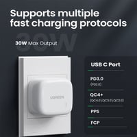 فيش جداري يوجرين بمنفذ PD شحن سريع بقوة 30 واط - أ...