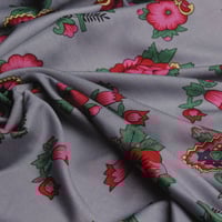 قماش شالكي رمادي - زهور كبيره