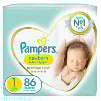 حفاضات بامبرز عناية ميجا مقاس 1 عدد 86 قطعة