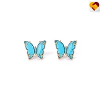 حلق فراشة لامع باللون التركوازي والاصفر