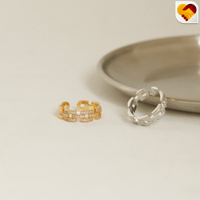 خاتم ذهبي وفضي بشكل سلسلة بفصوص لامعة