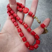 سبحة حجر الكورال الاحمر الاسطواني الطبيعي