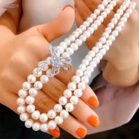 عقد اللولو من طبقتين ووردة الزركون