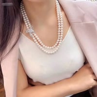 عقد اللولو من طبقتين ووردة الزركون