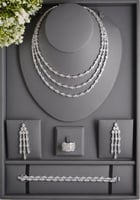 طقم مجوهرات نسائي فضي مطلي بالزركون تصميم فاخر