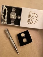 طقم ساعة مربع فضي