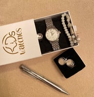 طقم ساعة فضي