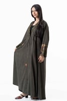 عباية شتوية زيتي بتدخيلات قماش الجاكار الفرنسي مع...