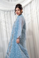 جلابية رمضانية أنيقة باللون سماوية مع شك خرز وترتر