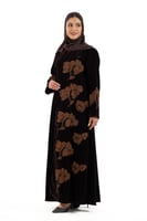 عباية وهاجة بني بقماش مخمل بني غامق