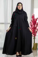 عباية كلوش بتدخيلات شك خرز أسود مع ورود